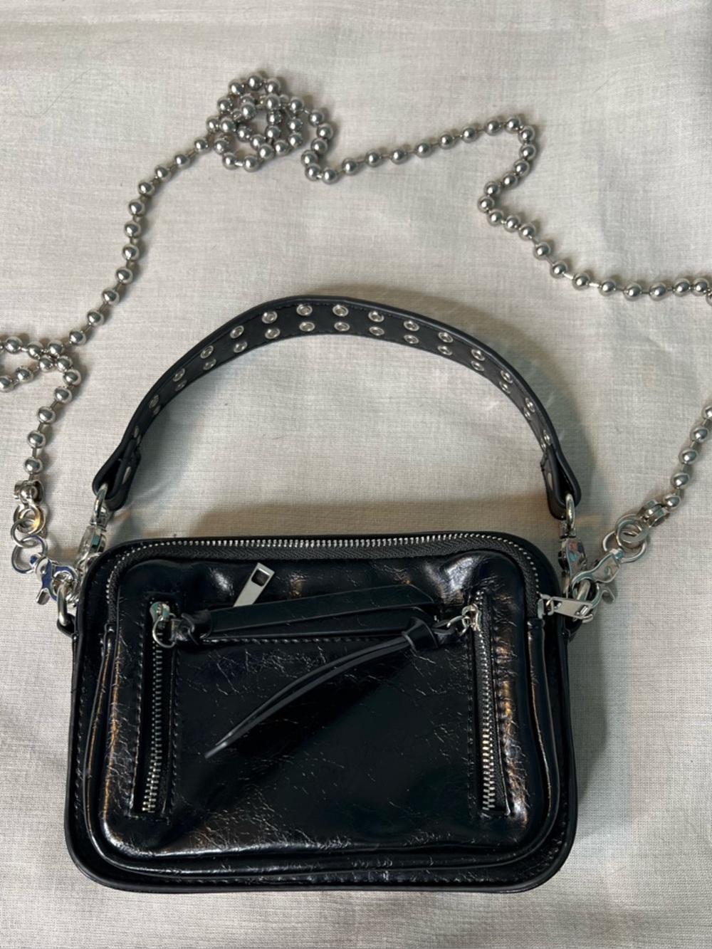Black Stud-Accent Crossbody Bag with Chain Strap Urban Outfitters